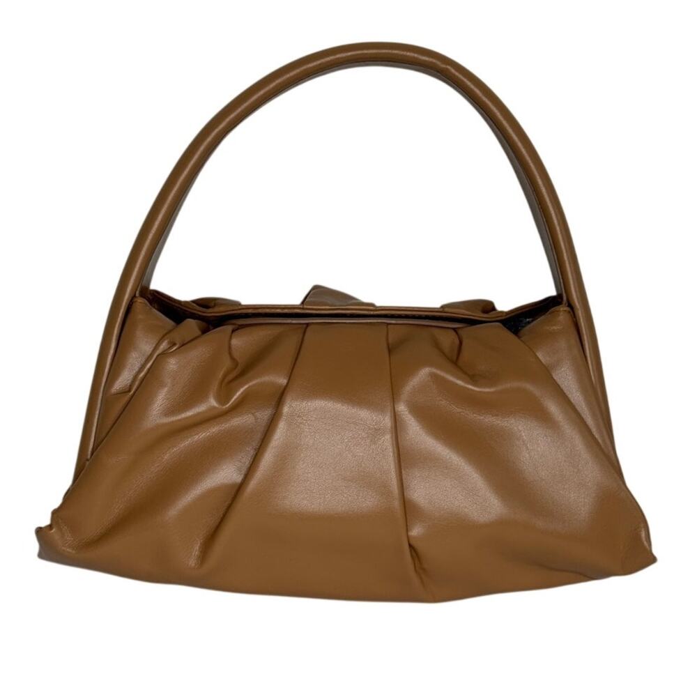 THEMOIRè Hera Top Handle Bag Camel Brown Padded Pleated Vegan Leather